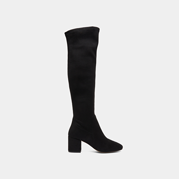Jonak Thigh-high Boots With Low Heels In Black Stretch And Velvet MIA