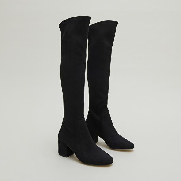 Jonak Thigh-high Boots With Low Heels In Black Stretch And Velvet MIA