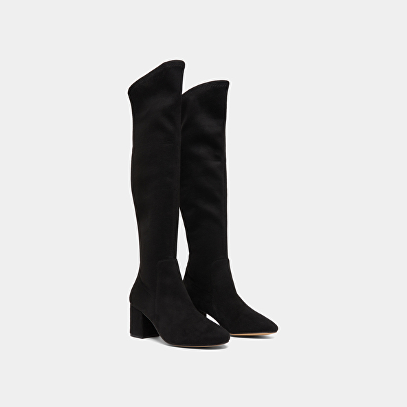 Jonak Thigh-high Boots With Low Heels In Black Stretch And Velvet MIA