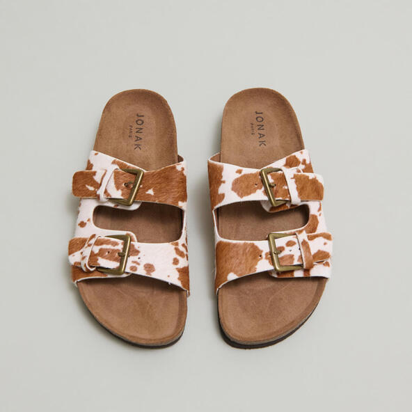 Jonak Two Strap Mules In Brown Cowhide Foal MATISSE