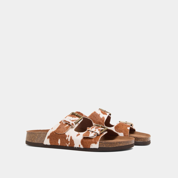 Jonak Two Strap Mules In Brown Cowhide Foal MATISSE