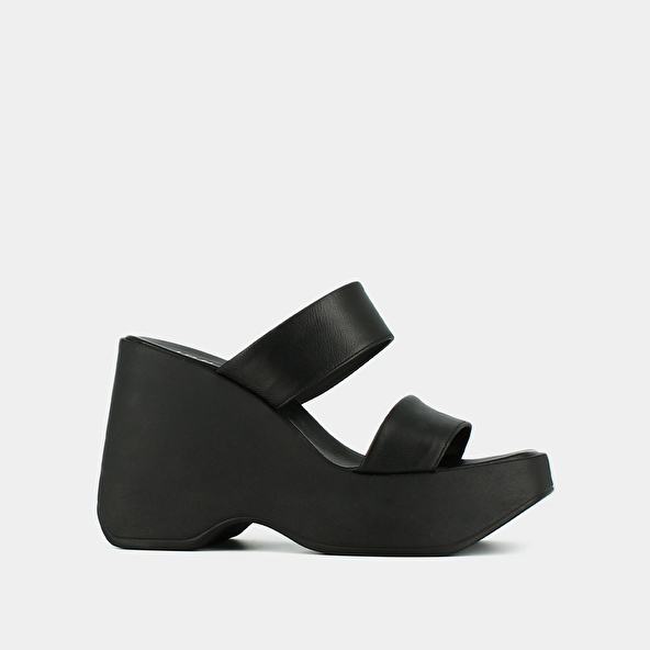 Jonak Wedge Mules With Straps In Black Leather PRISCILLA
