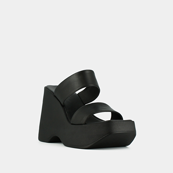 Jonak Wedge Mules With Straps In Black Leather PRISCILLA