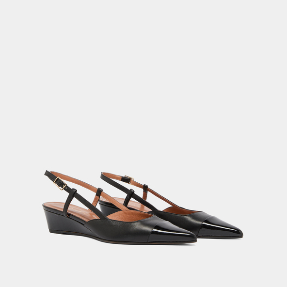Jonak Wedge Pumps In Black Varnish And Black Leather DAKARA
