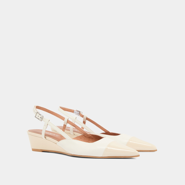 Jonak Wedge Pumps In Ecru Varnish And Ecru Leather DAKARA