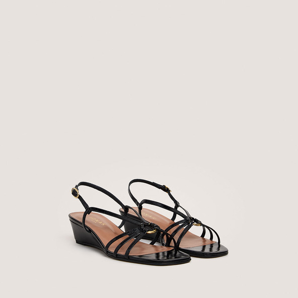 Jonak Wedge Sandals In Black Shiny Leather DESINVOLTE