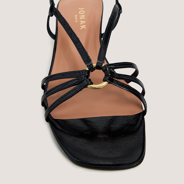Jonak Wedge Sandals In Black Shiny Leather DESINVOLTE