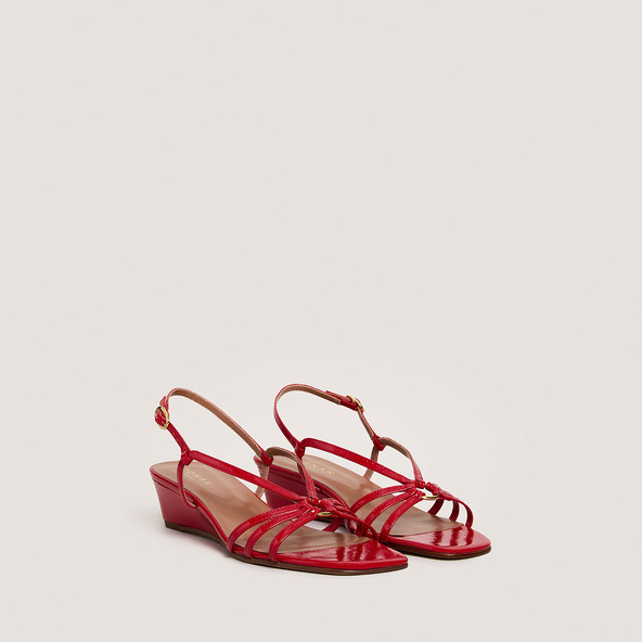 Jonak Wedge Sandals In Red Pleated Varnish DESINVOLTE
