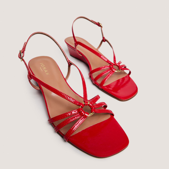 Jonak Wedge Sandals In Red Pleated Varnish DESINVOLTE