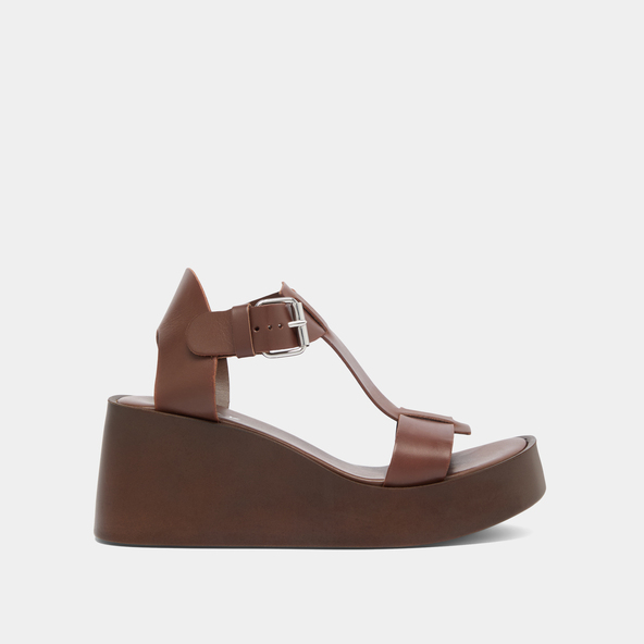 Jonak Wedge Sandals With Adjustable Buckles In Dark Brown Leather ESTELLE