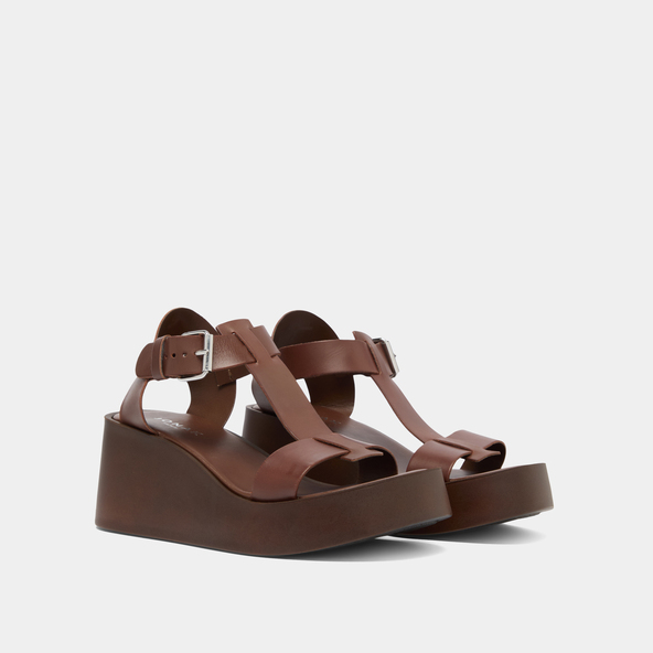 Jonak Wedge Sandals With Adjustable Buckles In Dark Brown Leather ESTELLE