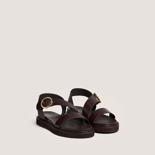 Jonak Wide-strap Sandals In Dark Brown Leather WASH
