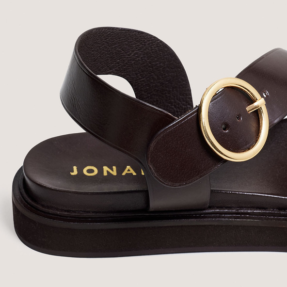 Jonak Wide-strap Sandals In Dark Brown Leather WASH