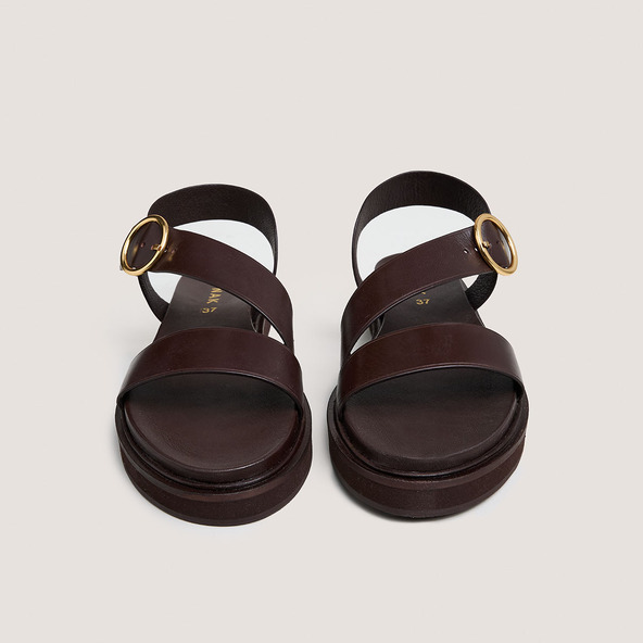 Jonak Wide-strap Sandals In Dark Brown Leather WASH