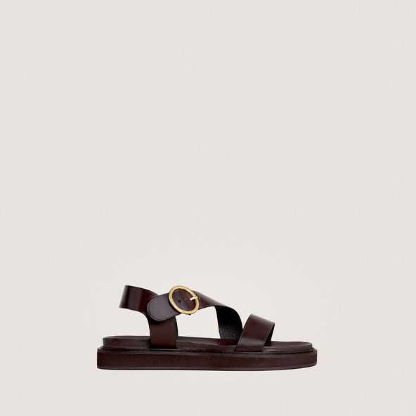 jonak Wide-strap sandals in dark brown leather WASH