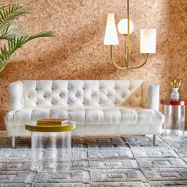 Jonathan Adler Baxter 66" T-Arm Loveseat In Serpette Ivory