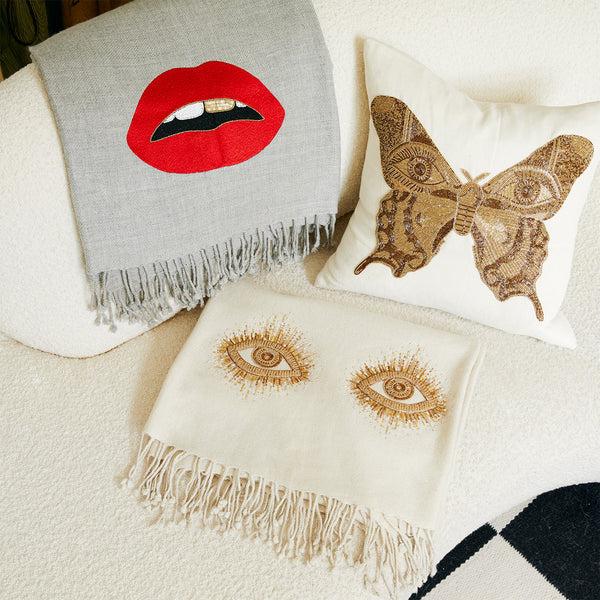 Jonathan Adler Lips Embellished Throw