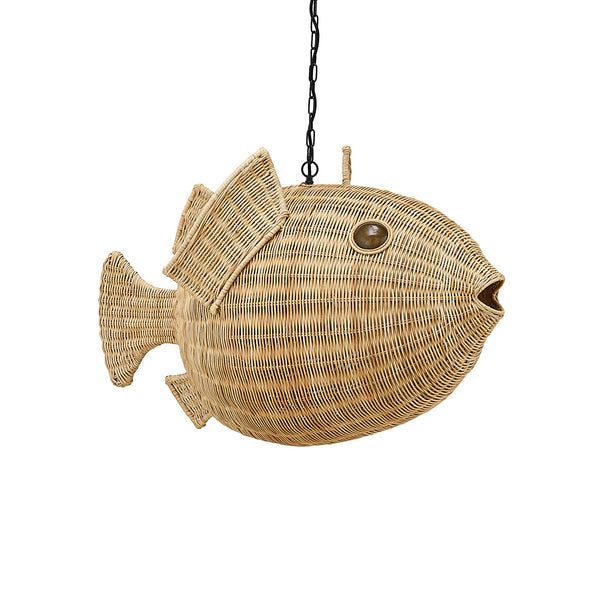 Jonathan Adler Wicker Blowfish Medium Pendant