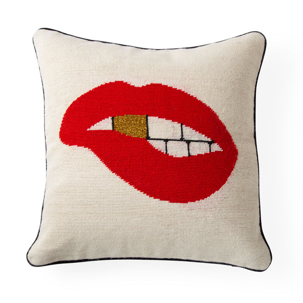 jonathan adler Lips Bitten Needlepoint Throw Pillow