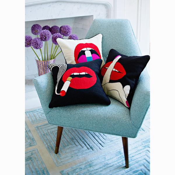 Jonathan Adler Lips Smolder Needlepoint Throw Pillow