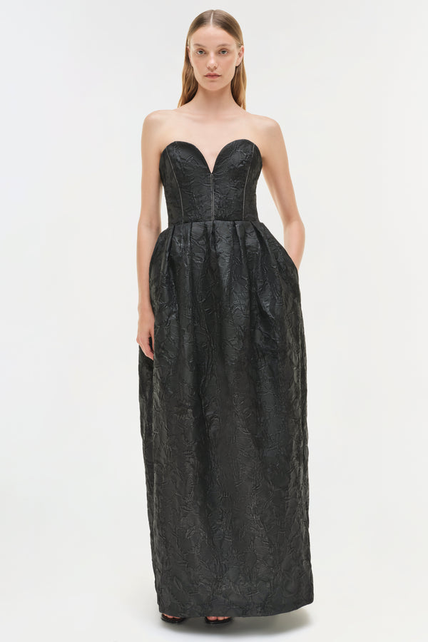 Jonathan Simkhai Adeena Jacquard Bustier Gown Black
