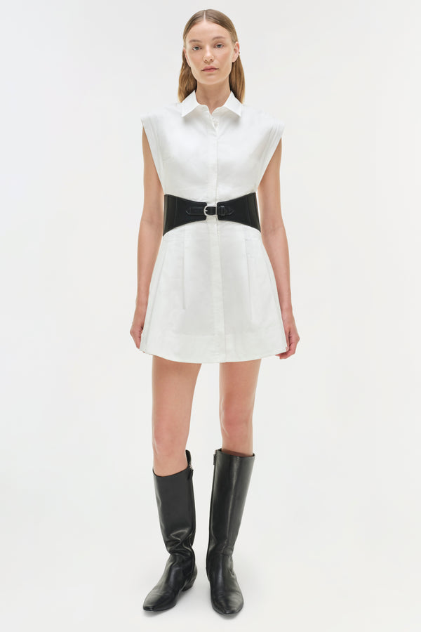 jonathan simkhai Adler Belted Cotton Mini Dress WHITE