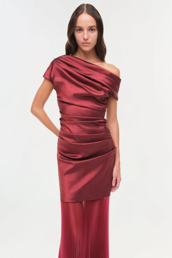 Jonathan Simkhai Ammalie Taffeta Midi Dress Oxblood
