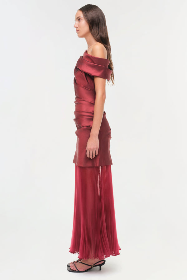 Jonathan Simkhai Ammalie Taffeta Midi Dress Oxblood