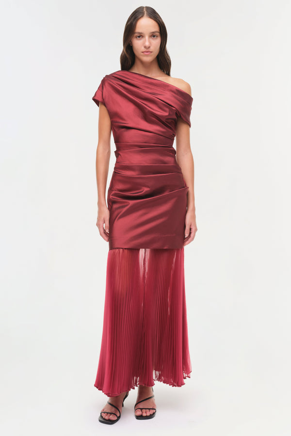 jonathan simkhai Ammalie Taffeta Midi Dress Oxblood