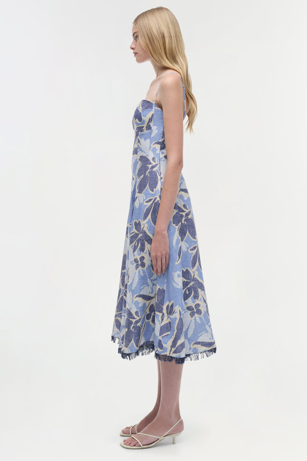 Jonathan Simkhai Analise Linen Midi Dress BLUE HYDRANGEA FLORAL