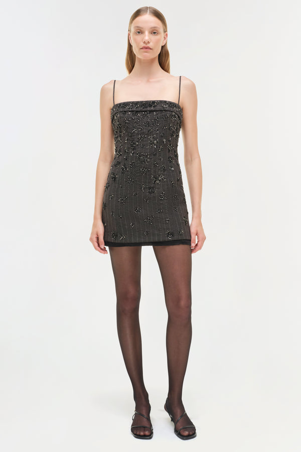 Jonathan Simkhai Anden Embellished Mini Dress CHARCOAL STRIPE