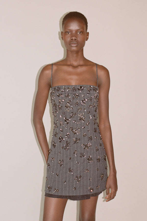 jonathan simkhai Anden Embellished Mini Dress CHARCOAL STRIPE