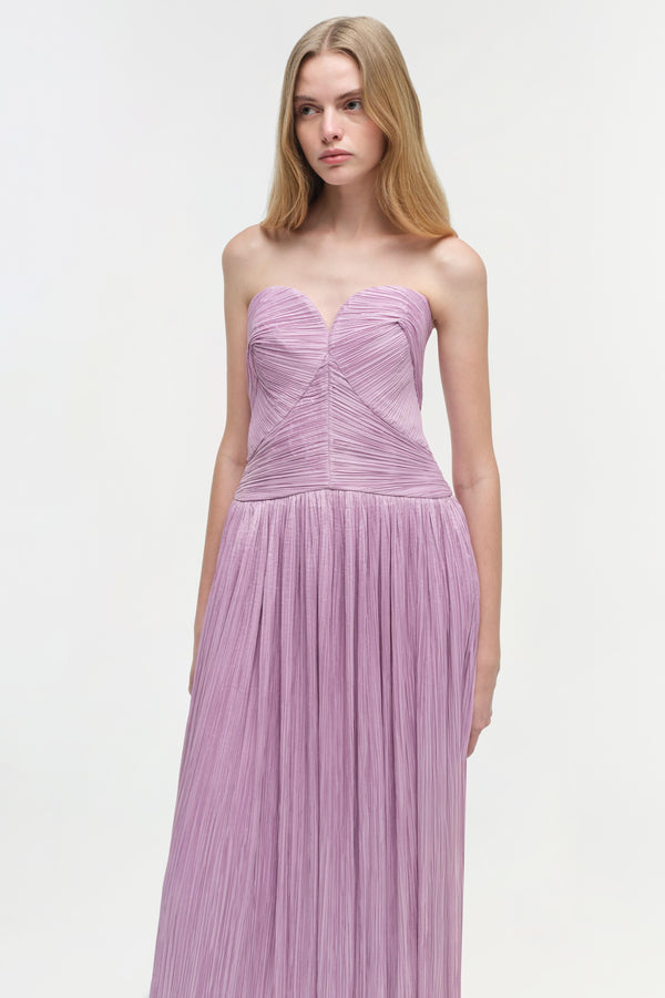 Jonathan Simkhai Aubriella Plisse Strapless Gown ORCHID