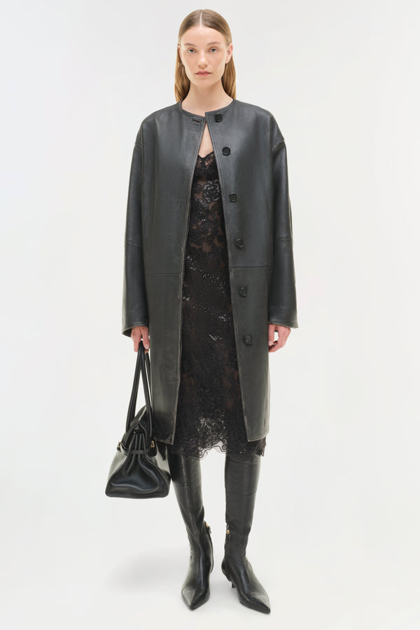 Jonathan Simkhai Autumn Full Length Leather Jacket DISTRESSED BLACK