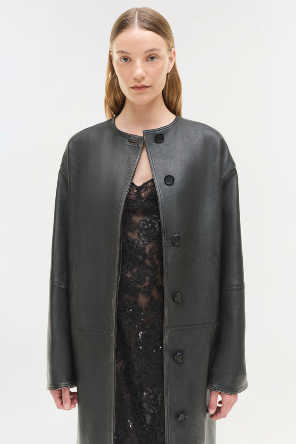 Jonathan Simkhai Autumn Full Length Leather Jacket DISTRESSED BLACK