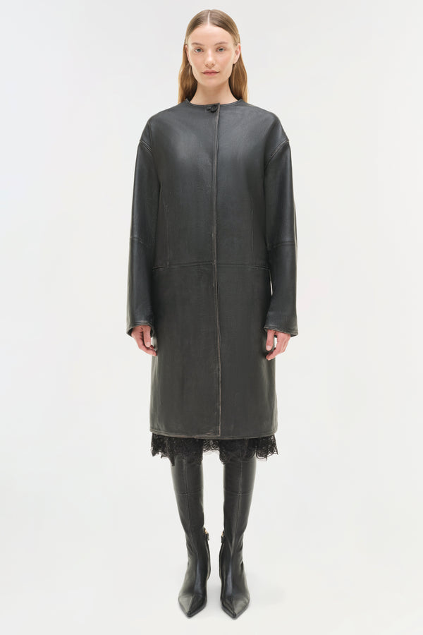 Jonathan Simkhai Autumn Full Length Leather Jacket DISTRESSED BLACK