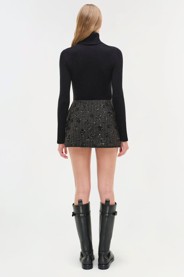 Jonathan Simkhai Blaire Embellished Mini Skirt CHARCOAL STRIPE