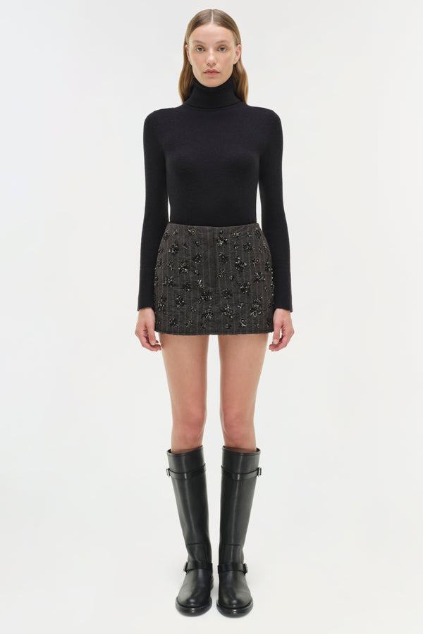 jonathan simkhai Blaire Embellished Mini Skirt CHARCOAL STRIPE