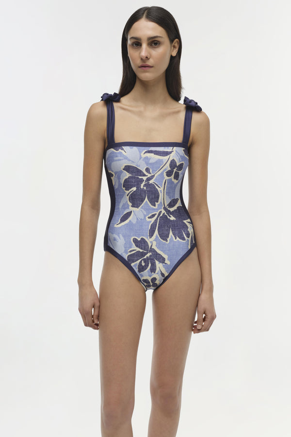 Jonathan Simkhai Bow Swimsuit BLUE HYDRANGEA FLORAL