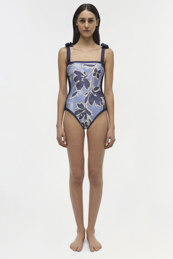 Jonathan Simkhai Bow Swimsuit BLUE HYDRANGEA FLORAL