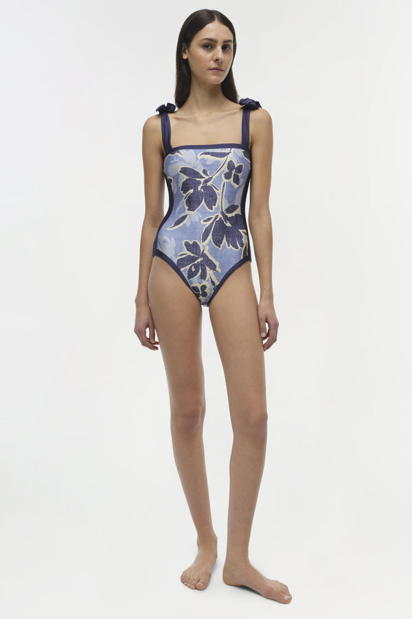jonathan simkhai Bow Swimsuit BLUE HYDRANGEA FLORAL
