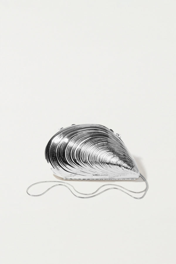 jonathan simkhai Bridget Metal Oyster Clutch SILVER