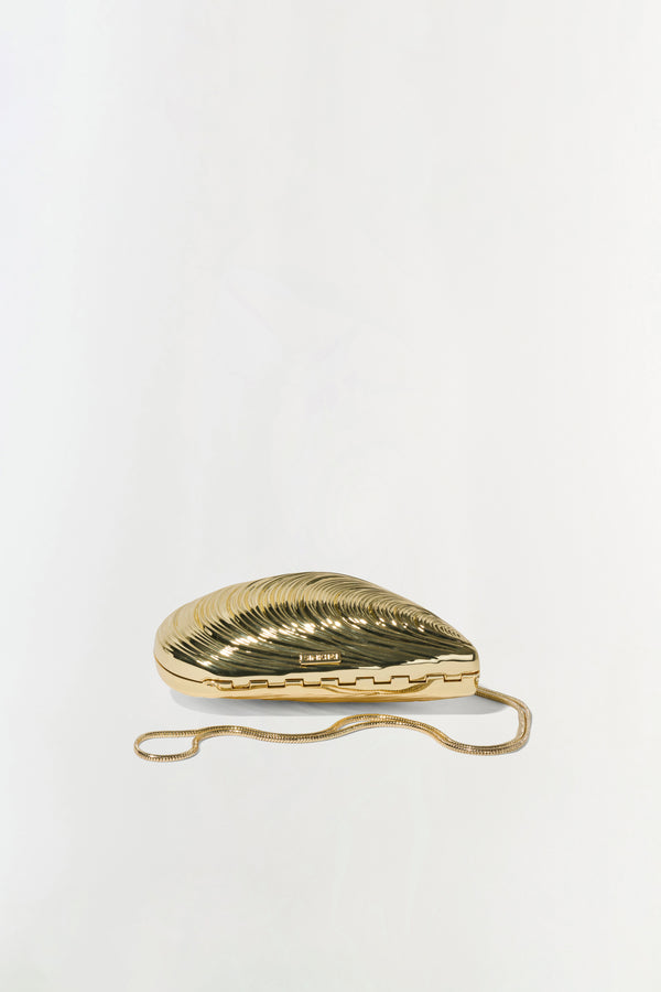 jonathan simkhai Bridget Mini Metal Oyster Clutch GOLD