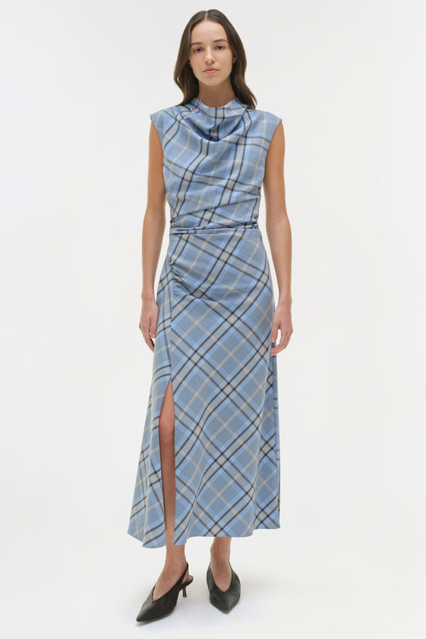 Jonathan Simkhai Burke Draped Midi Dress HORIZON PLAID