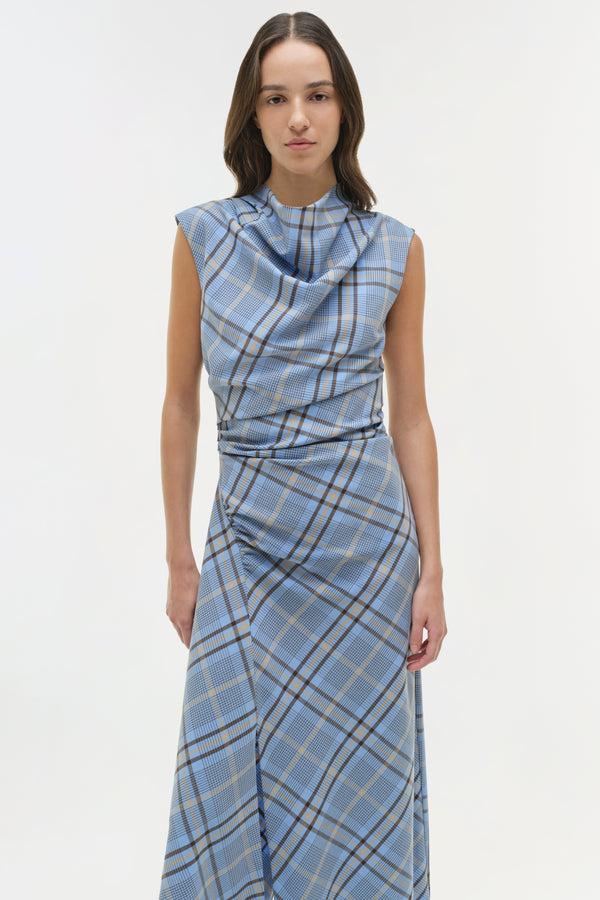 Jonathan Simkhai Burke Draped Midi Dress HORIZON PLAID
