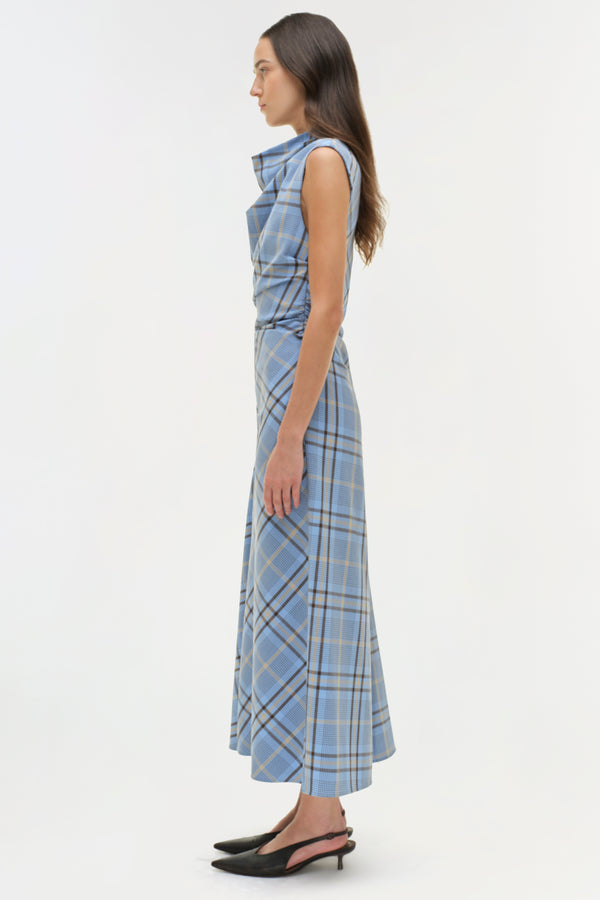 Jonathan Simkhai Burke Draped Midi Dress HORIZON PLAID