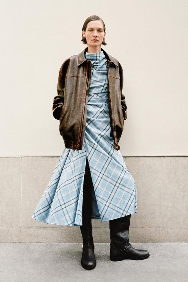 jonathan simkhai Burke Draped Midi Dress HORIZON PLAID