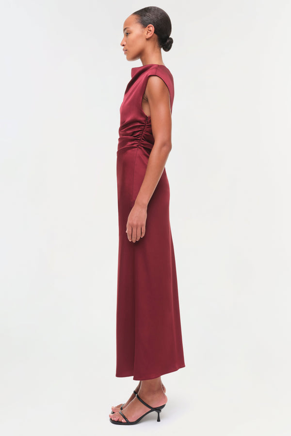 Jonathan Simkhai Burke Draped Satin Midi Dress Oxblood
