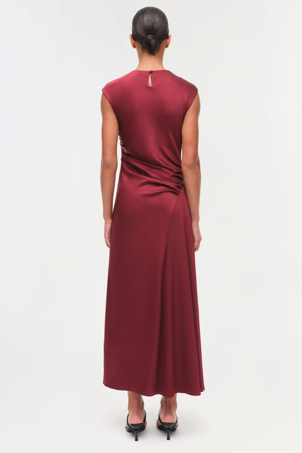 Jonathan Simkhai Burke Draped Satin Midi Dress Oxblood