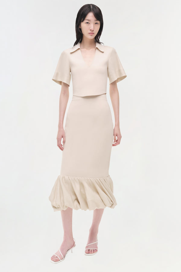jonathan simkhai Camille Linen Knit Midi Skirt SAND